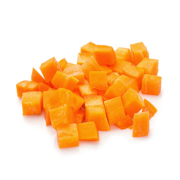 Chopped carrot slices isolated on a white background