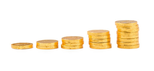 Concept Success in Business, Stack of Gold Coins isolated on a white background