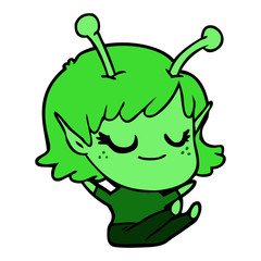 smiling alien girl cartoon sitting