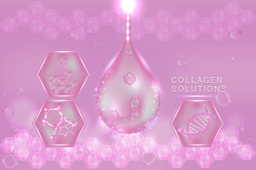 Pink collagen Serum drop, cosmetic advertising background ready to use, luxury skin care ad. Illustration vector.