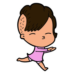 cartoon squinting girl running