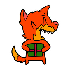 laughing christmas fox cartoon