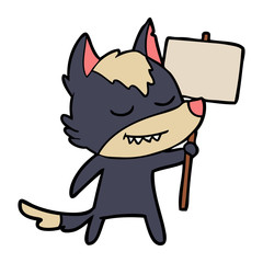 friendly cartoon wolf with blank sign