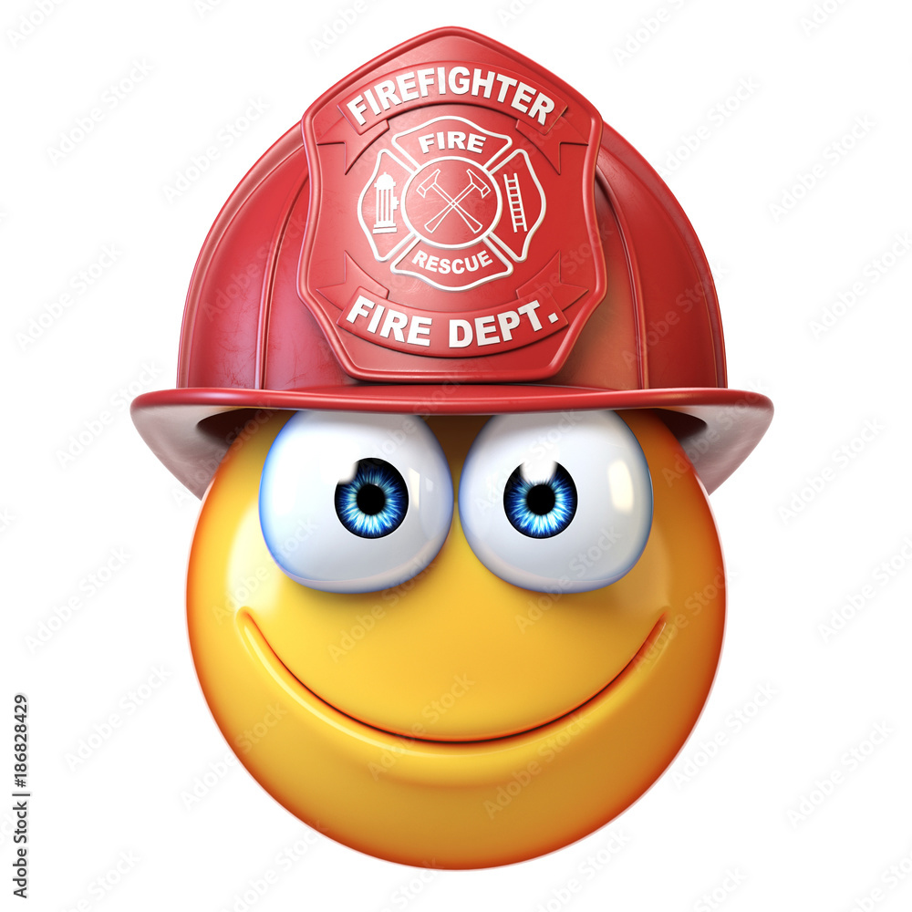 Wall mural Fireman emoji isolated on white background, firefighter emoticon 3d rendering