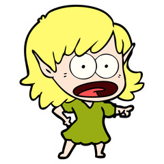 cartoon shocked elf girl pointing
