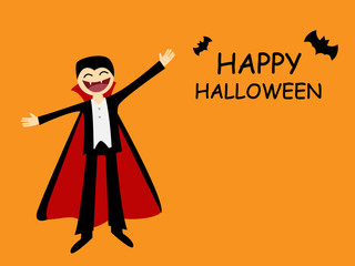 Halloween card with friendly dracula in flat