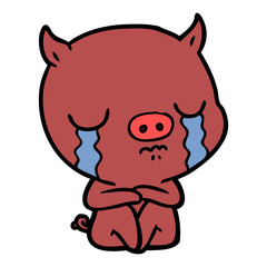 cartoon sitting pig crying