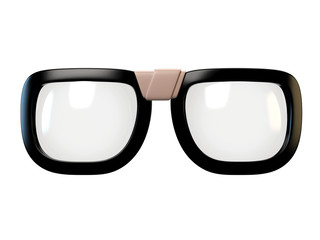 Black nerd eyeglasses design element, glasses isolated on white background, 3d rendering - obrazy, fototapety, plakaty