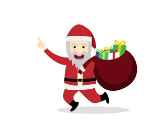 Santa claus with gift bag in flat style, vector