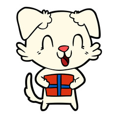 Fototapeta premium laughing cartoon dog with christmas present