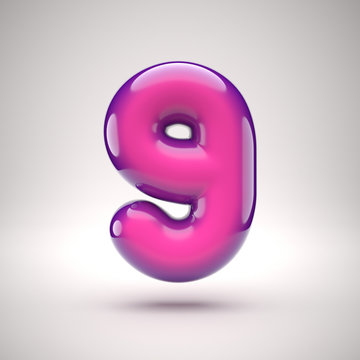 Round pink glossy font 3d rendering number 9