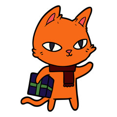 cartoon cat with gift