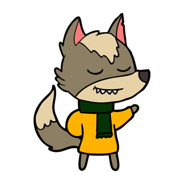 friendly cartoon wolf wearing scarf