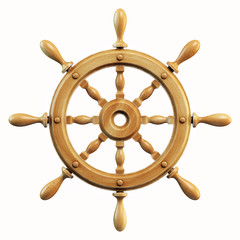 Ship wheel isolated on white background 3d rendering