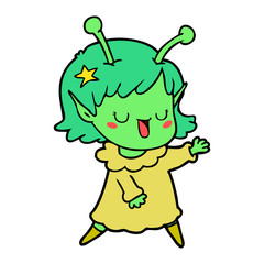 happy alien girl cartoon