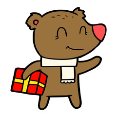 friendly bear with xmas gift and scarf