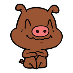 nervous cartoon pig sitting