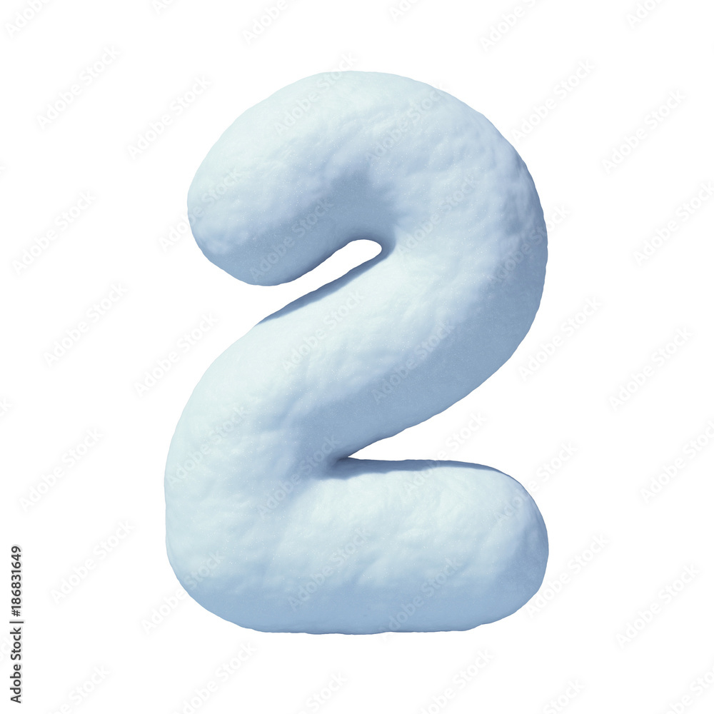 Poster snow font 3d rendering number 2