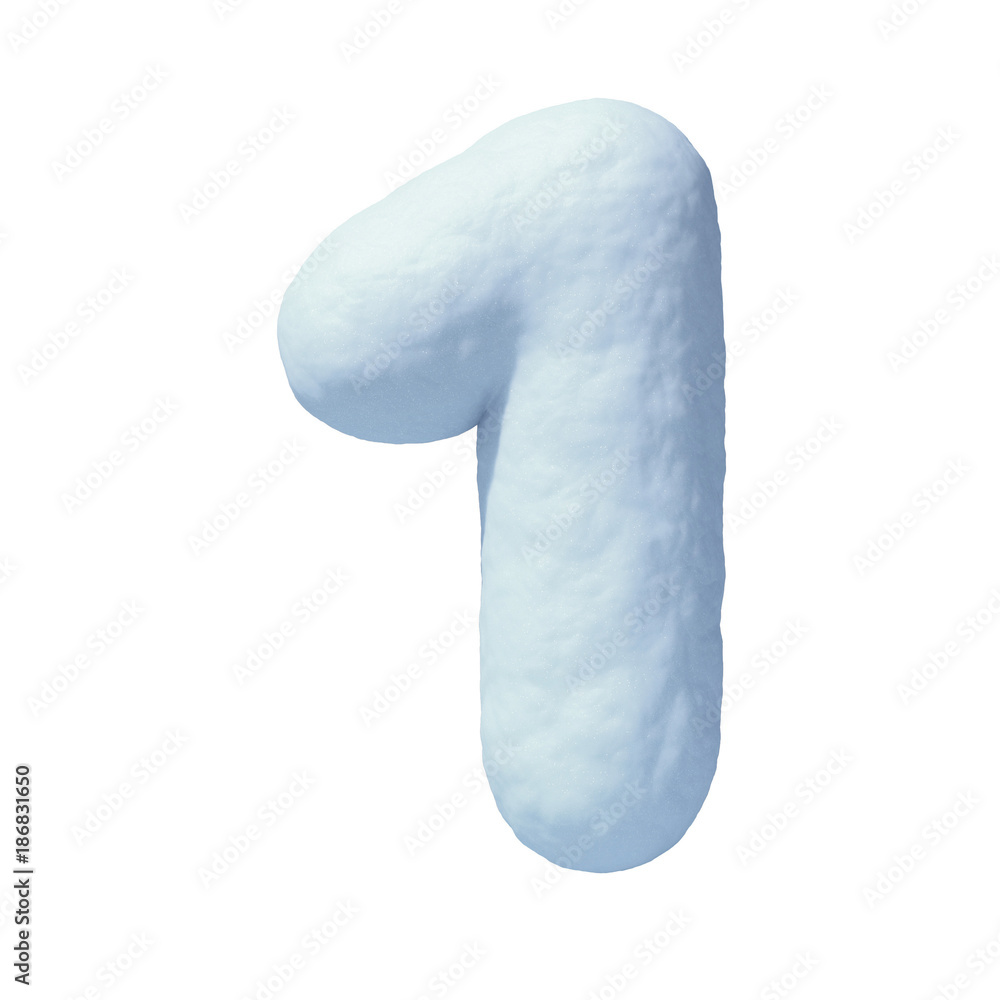 Poster snow font 3d rendering number 1