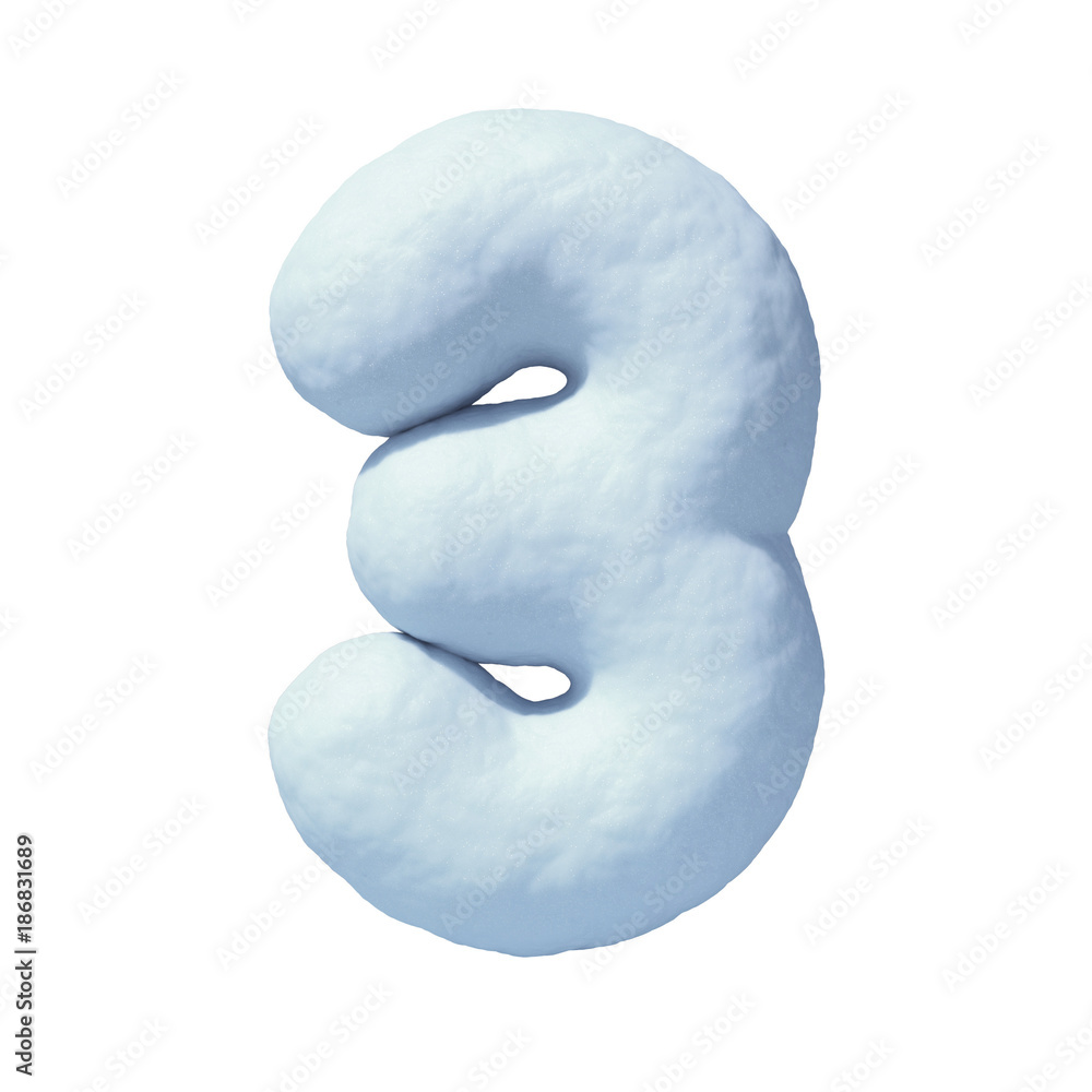 Aufkleber snow font 3d rendering number 3