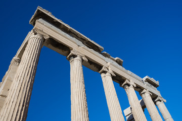 Fragment of Parthenon temple on the Acropolis in Athens, Greece