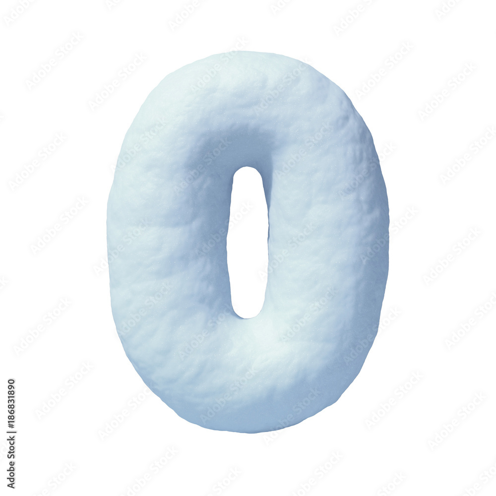 Poster Snow font 3d rendering letter O