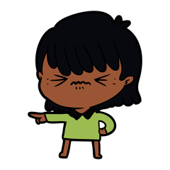 annoyed cartoon girl making accusation