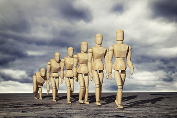 Wooden mannequin prototype of human evolution