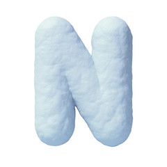Snow font 3d rendering letter N