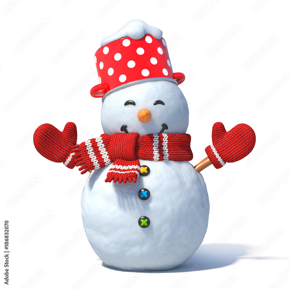 Poster snowman isolated on white background. greeting card design element 3d rendering
