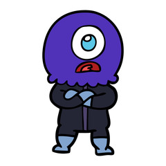 annoyed cartoon cyclops alien spaceman