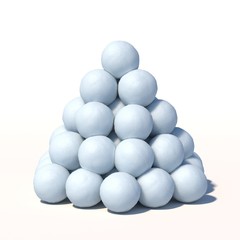 Snowballs heap isolated on white background 3d rendering