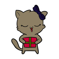 Obraz na płótnie Canvas cartoon girl cat with christmas present