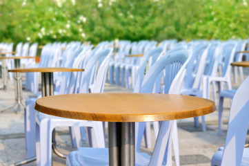 Round table and chairs in outdoor cafe