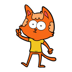 happy cartoon cat giving peace sign