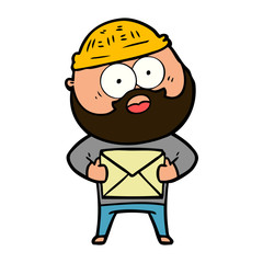 cartoon surprised bearded man holding letter