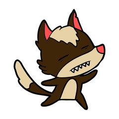cartoon wolf showing teeth whilst dancing