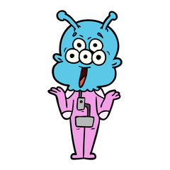 happy cartoon alien shrugging shoulders