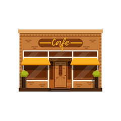 Cafe facade, restaurant building with showcase vector Illustration