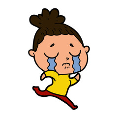 cartoon crying woman running away