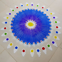 Beautiful colorful rangoli made from color powder for festival of lights, Diwali - 186833259