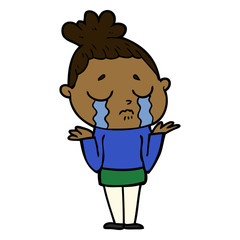 cartoon crying woman shrugging