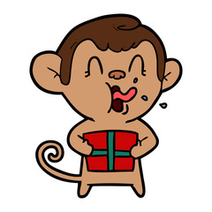 crazy cartoon monkey with christmas present