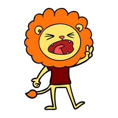 cartoon lion giving peac sign