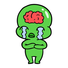 cartoon big brain alien crying