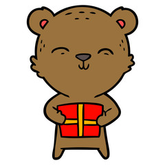 happy cartoon bear with gift