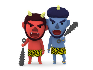 豆まき節分　赤おに 青おに