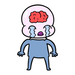 cartoon big brain alien crying