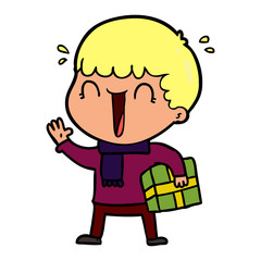 laughing cartoon man with present