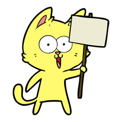 funny cartoon cat with sign